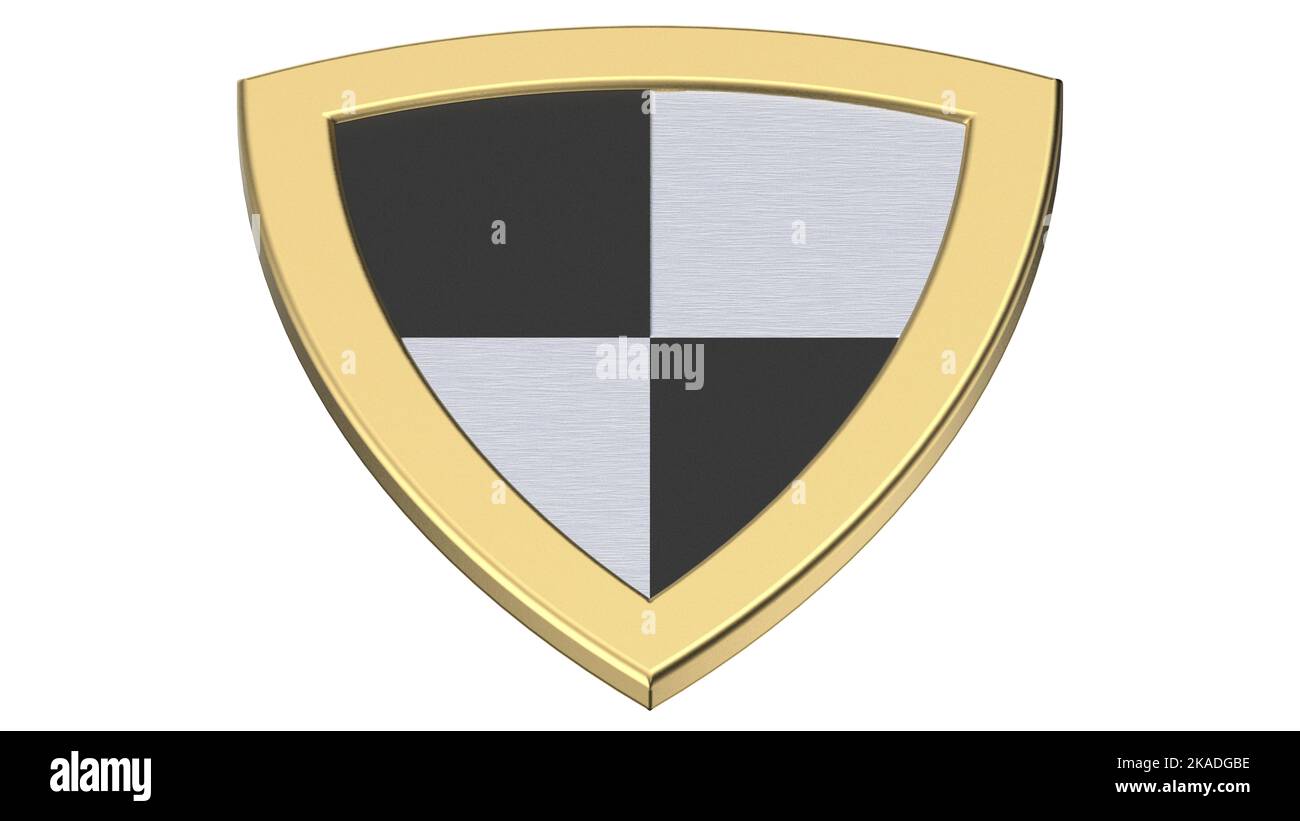 black and white shield gold medieval stripes 3d render illustration ...