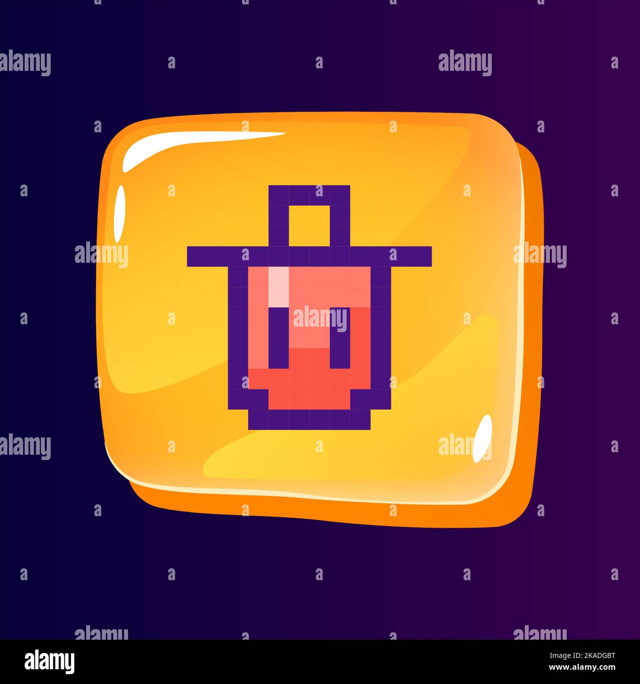 Trash bin glossy ui button with pixelated color icon Stock Vector