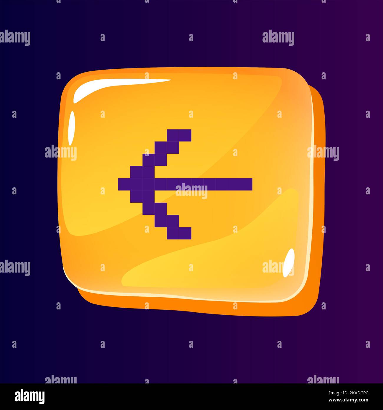 Pointer to left side glossy ui button with pixelated color icon Stock Vector
