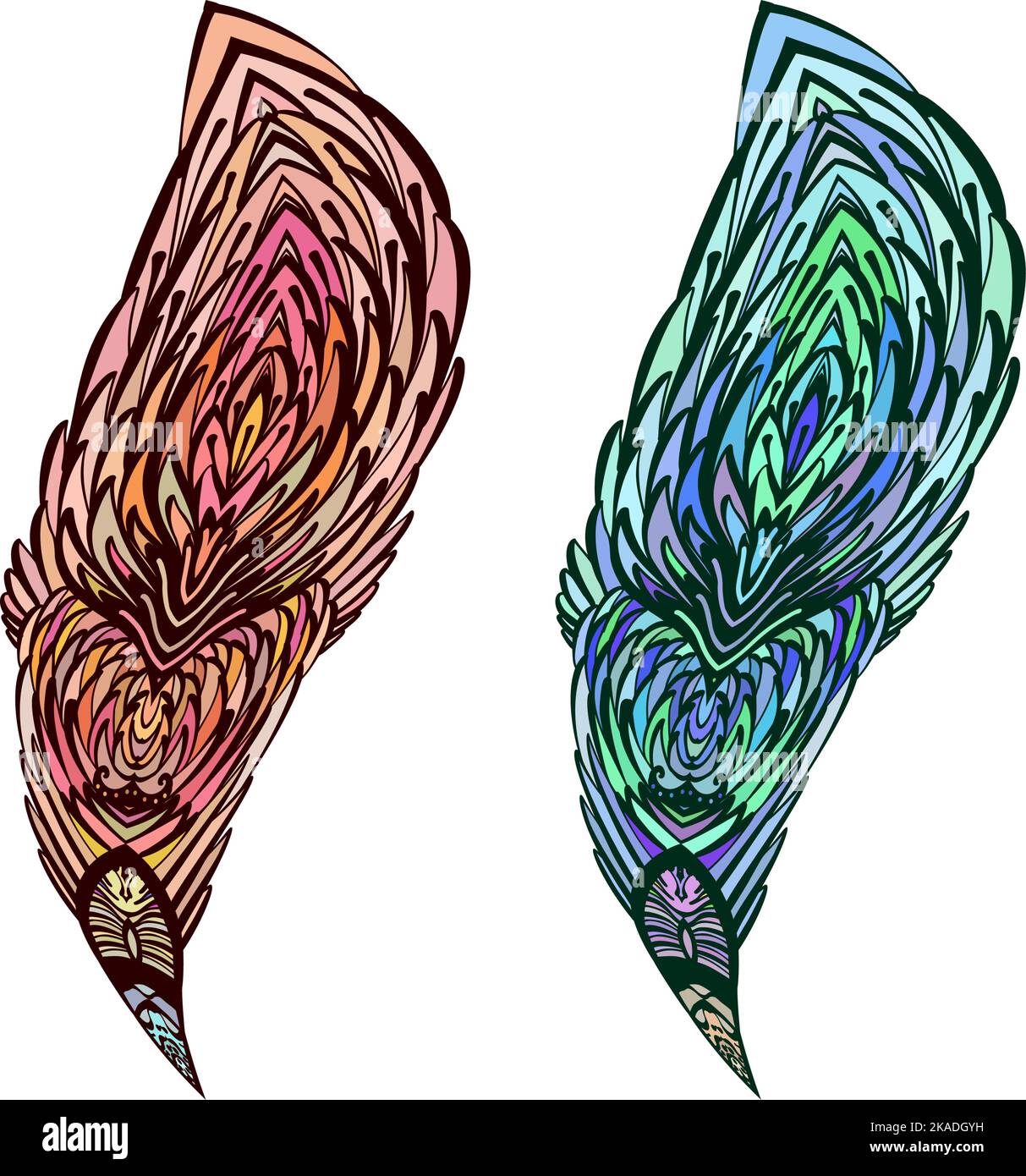 Ornamental Doodle Feathers with Vintage Elements for Design Stock ...
