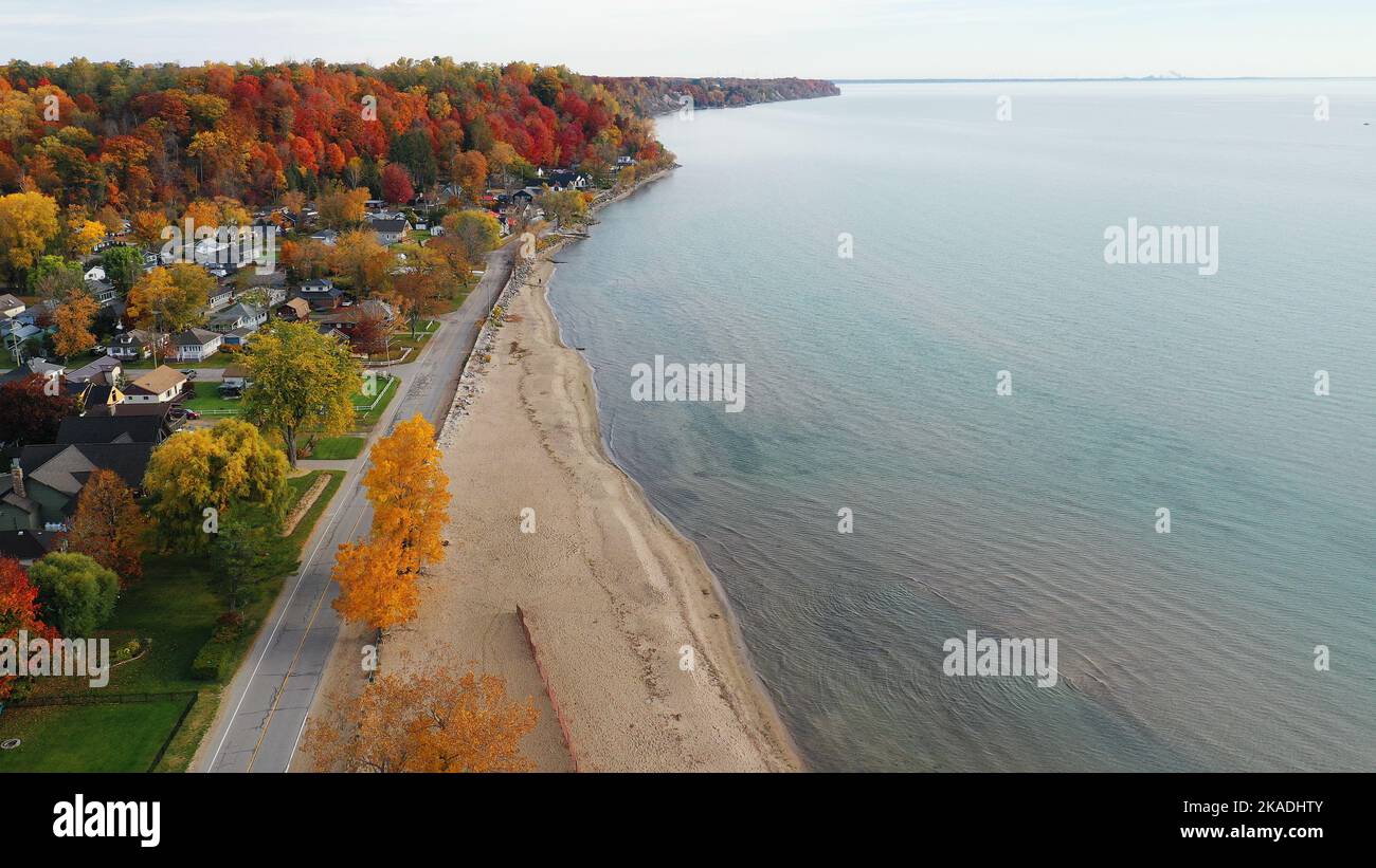 An aerial of Turkey Point, Ontario, Canada in fall Stock Photo