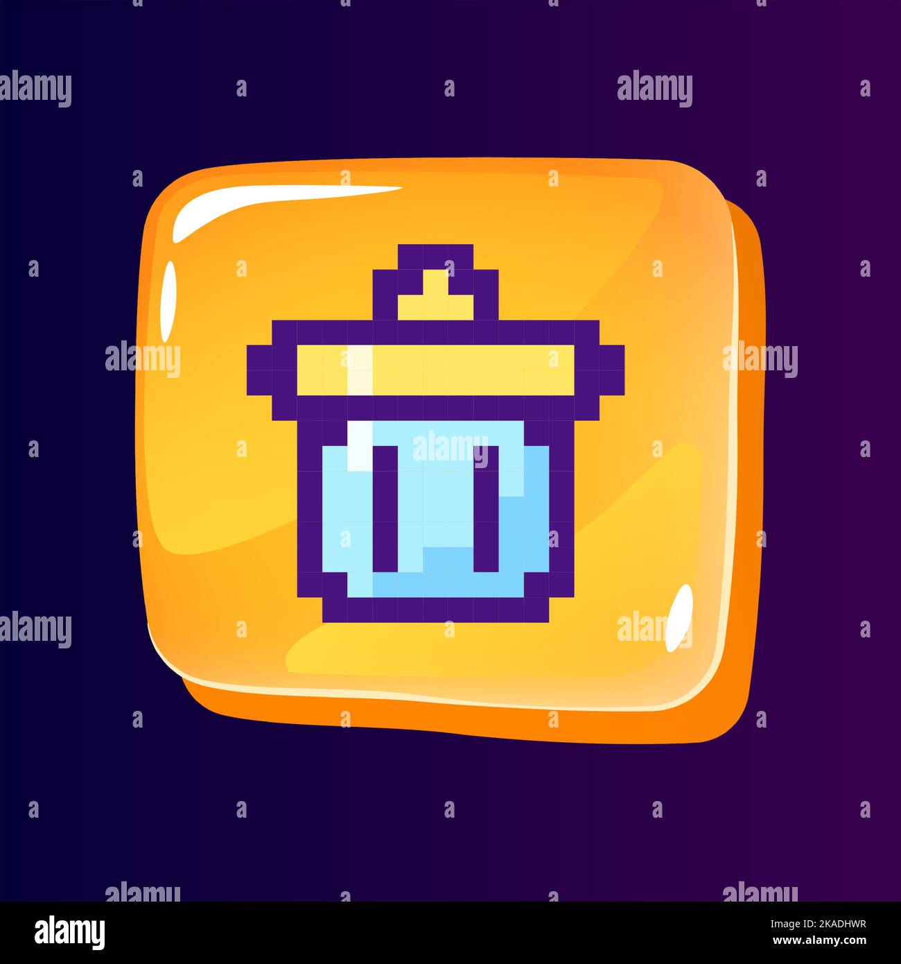 Trash can glossy ui button with pixelated color icon Stock Vector