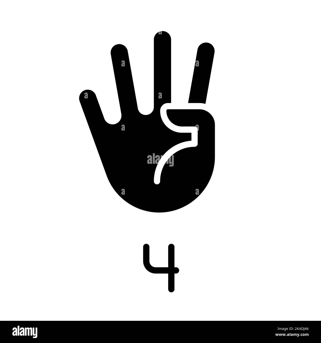 Digit four sign in ASL black glyph icon Stock Vector Image & Art Alamy