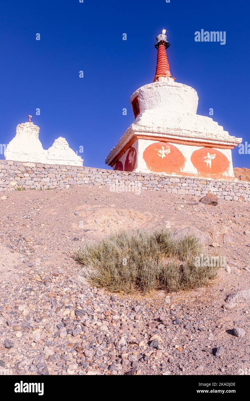 Stupas near Matho Monastery, Ladakh, India Stock Photo