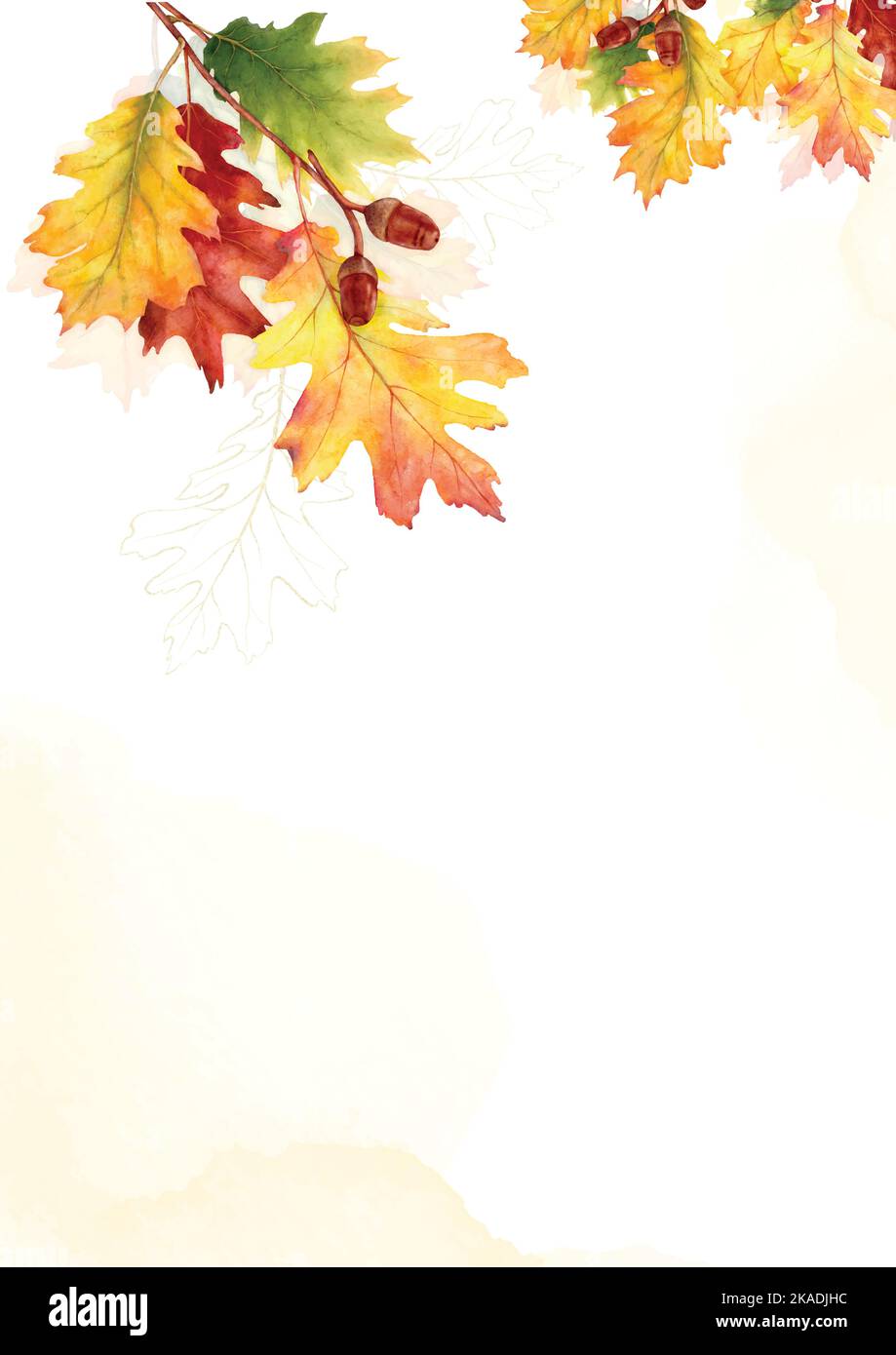 Watercolor template in autumn colorful. Watercolor natural art, autumn background perfect for invitations, or greeting cards, advertising, poster, wit Stock Vector