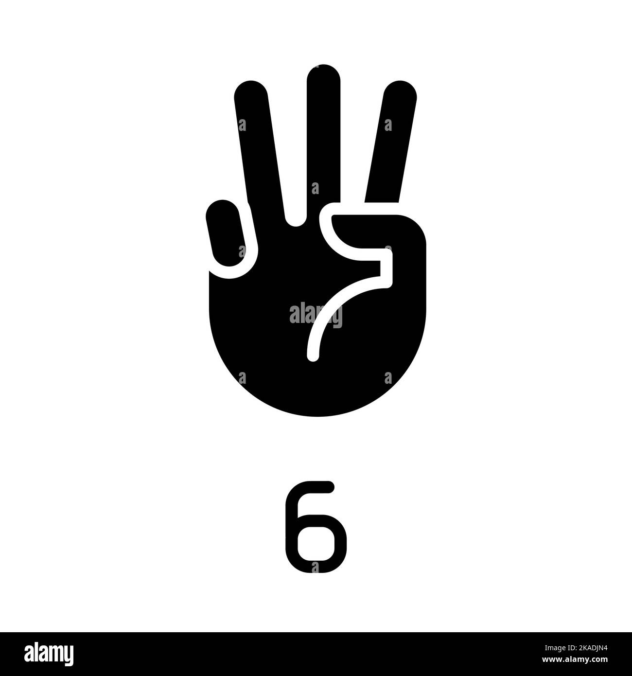 Digit six in American sign language black glyph icon Stock Vector