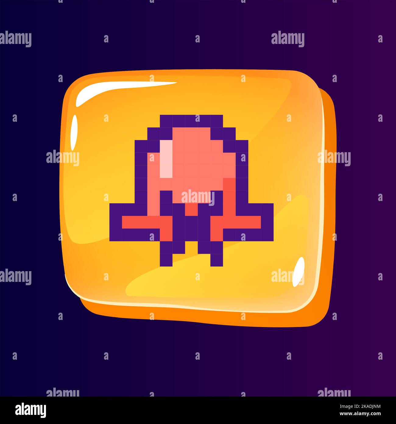 Turned off notifications glossy ui button with pixelated color icon Stock Vector