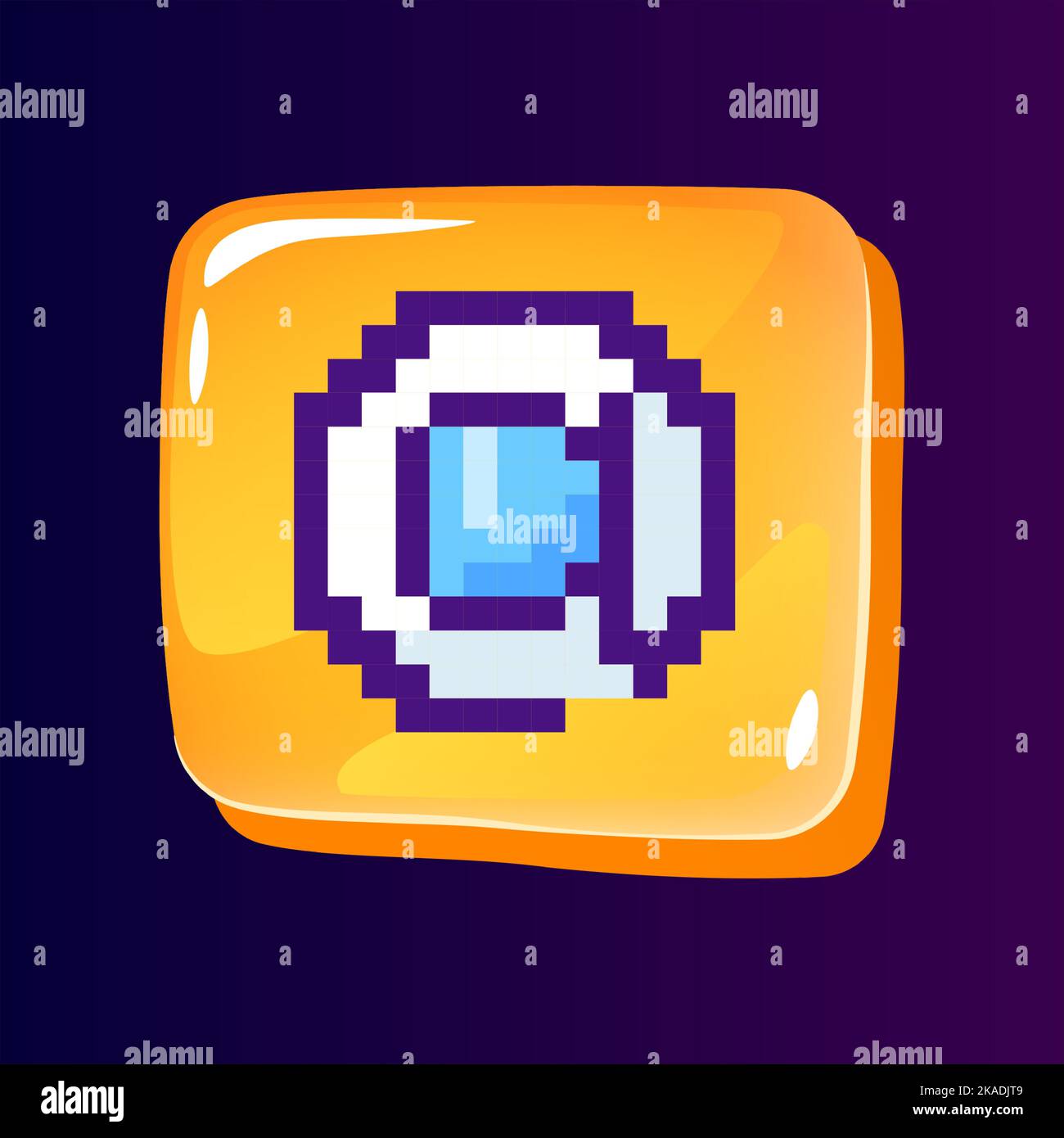 At sign glossy ui button with pixelated color icon Stock Vector