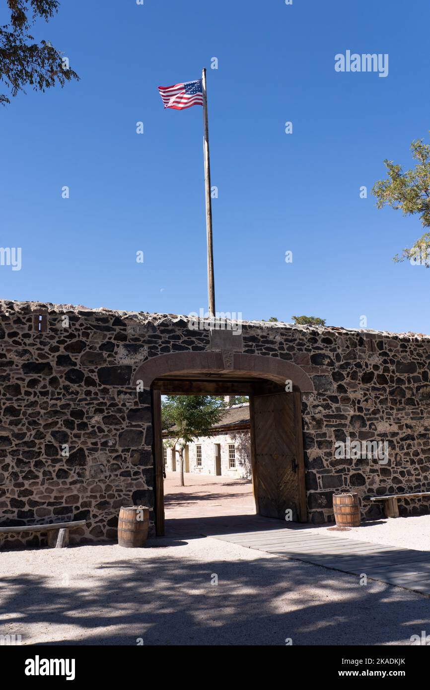 U.S. flag over the entrance to the Cove Creek Ranch Fort, built in 1867