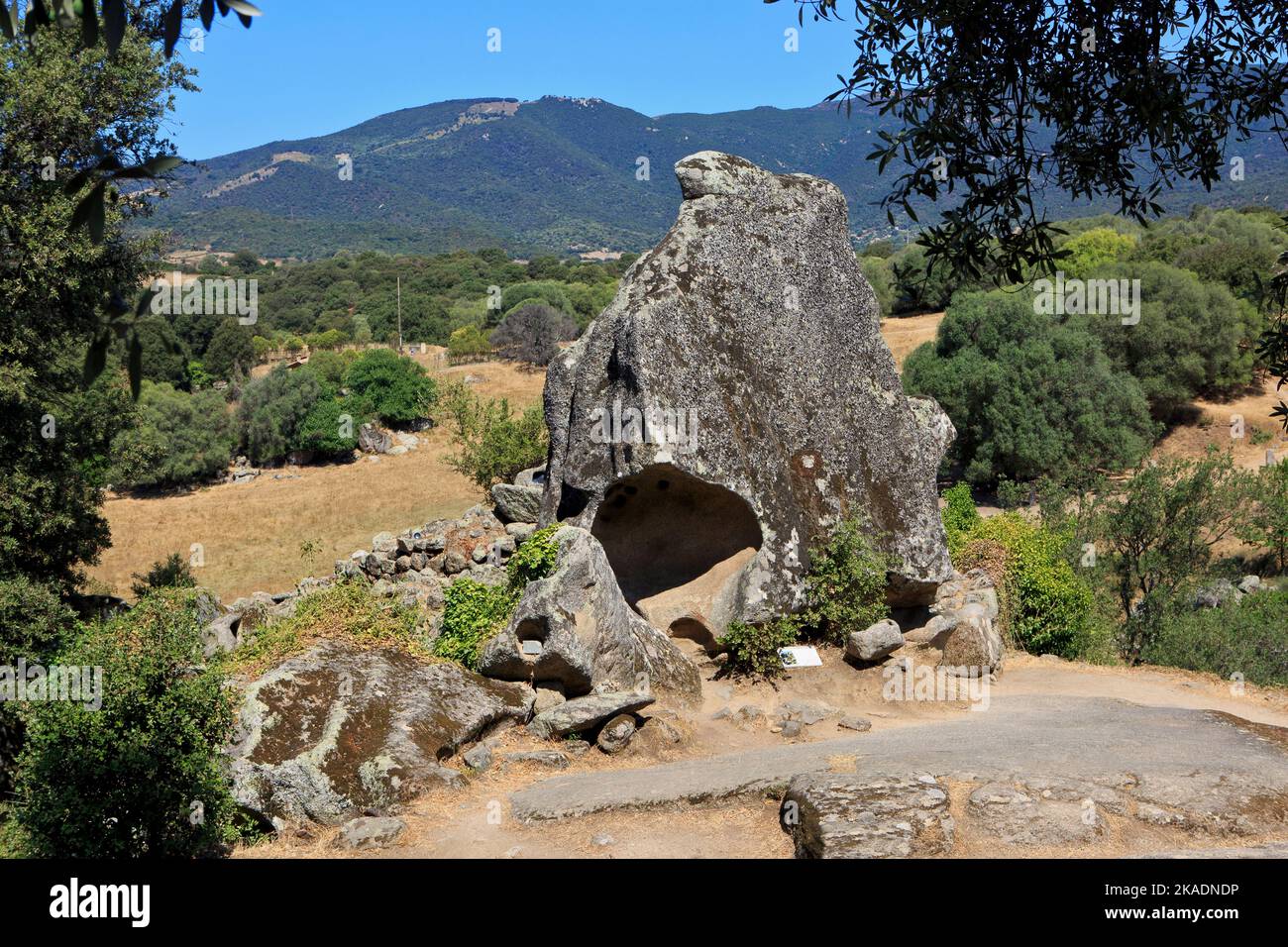 A carved out granite rock formation at the megalithic site of Filitosa (Corse-du-Sud) on the islands of Corsica, France Stock Photo