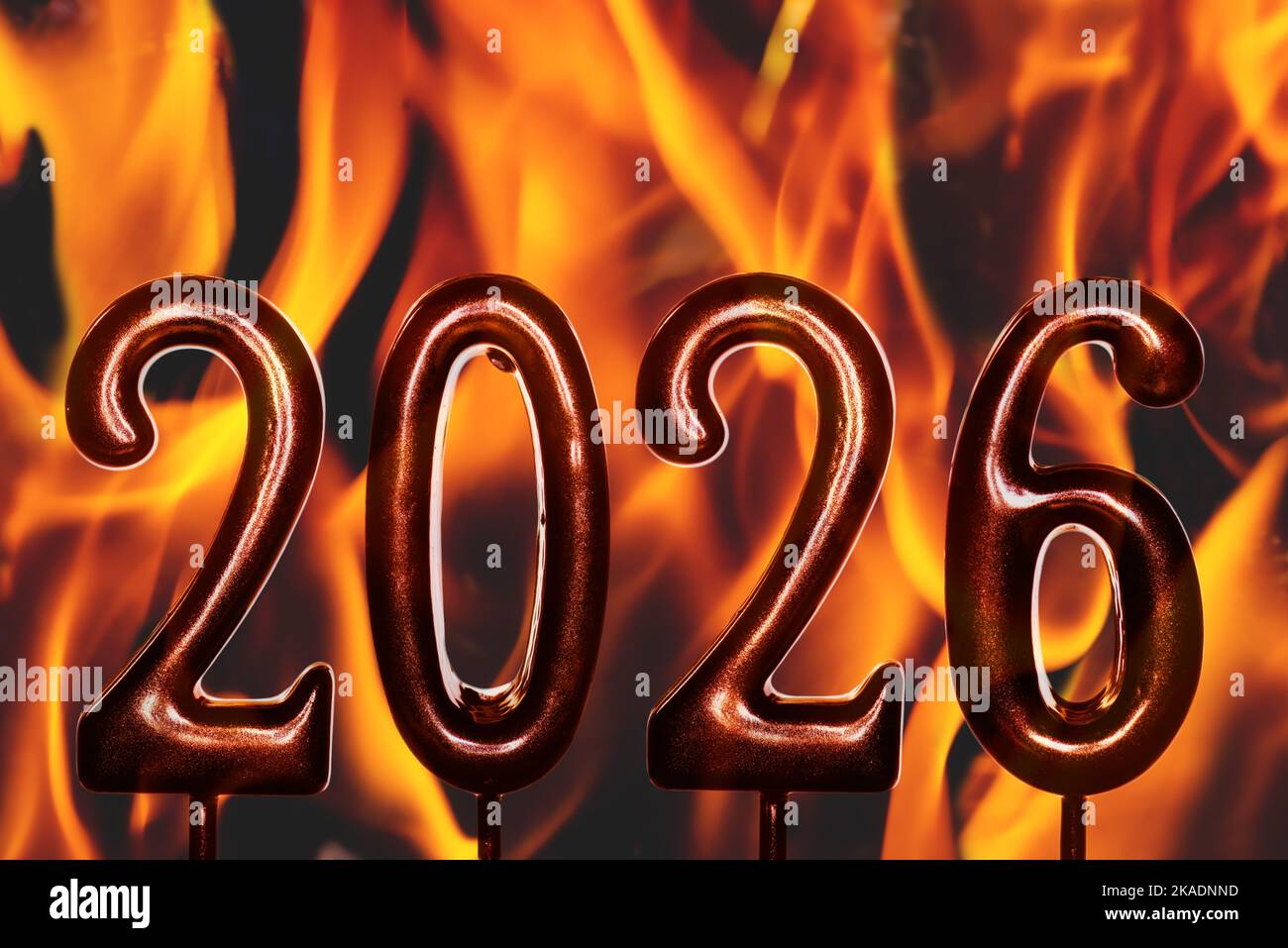 2026 new year numbers flame fire background alert concept Stock Photo