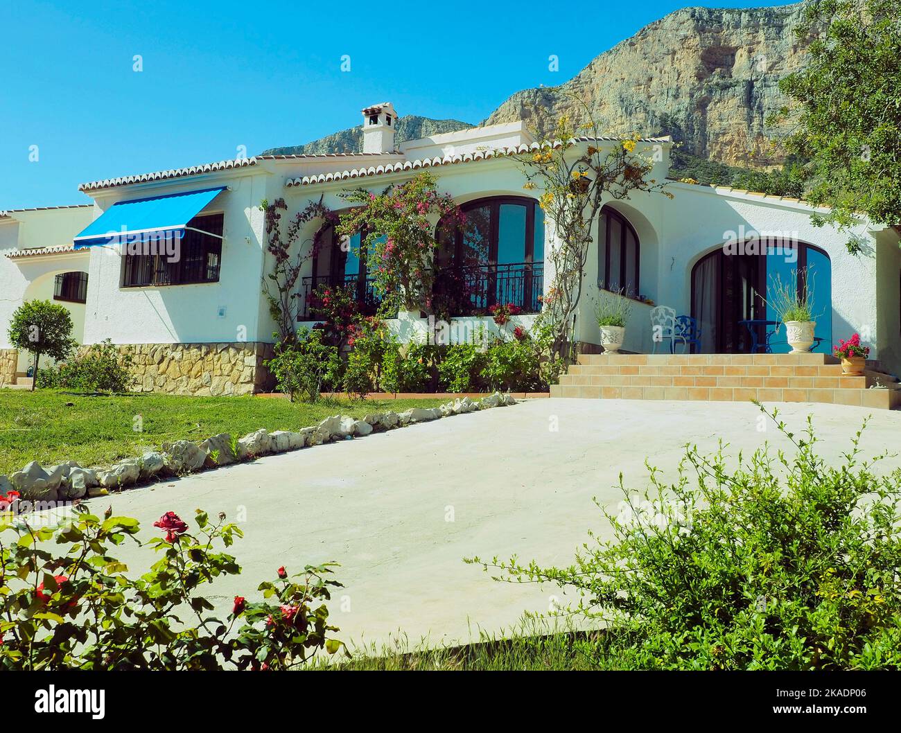 Villa Georgianna and Montgo Mountain Javea Spain Stock Photo
