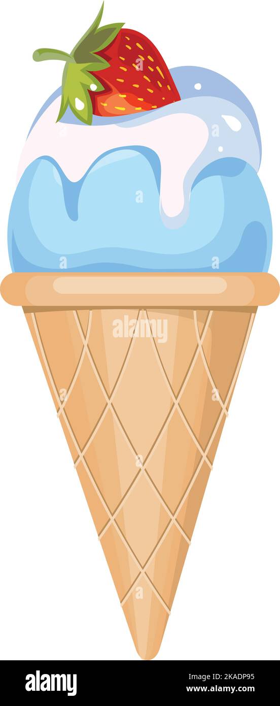 Cartoon ice cream icon. Strawberry waffle cone Stock Vector Image & Art ...