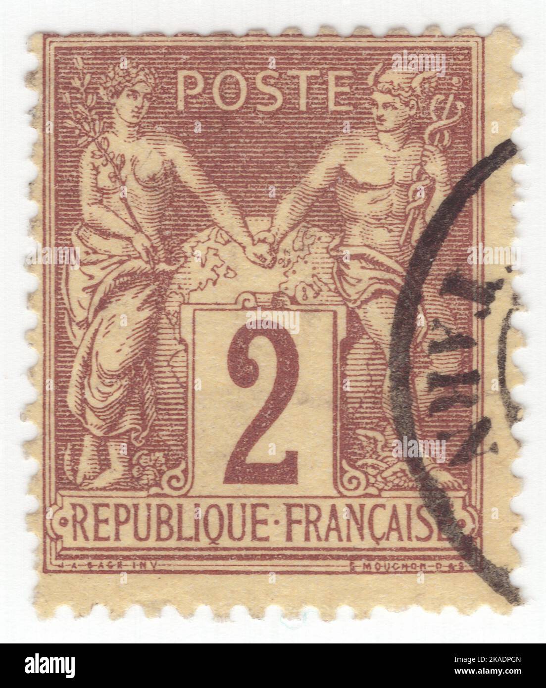 FRANCE 1877 An 2 centimes brown on yellow postage stamp depicting