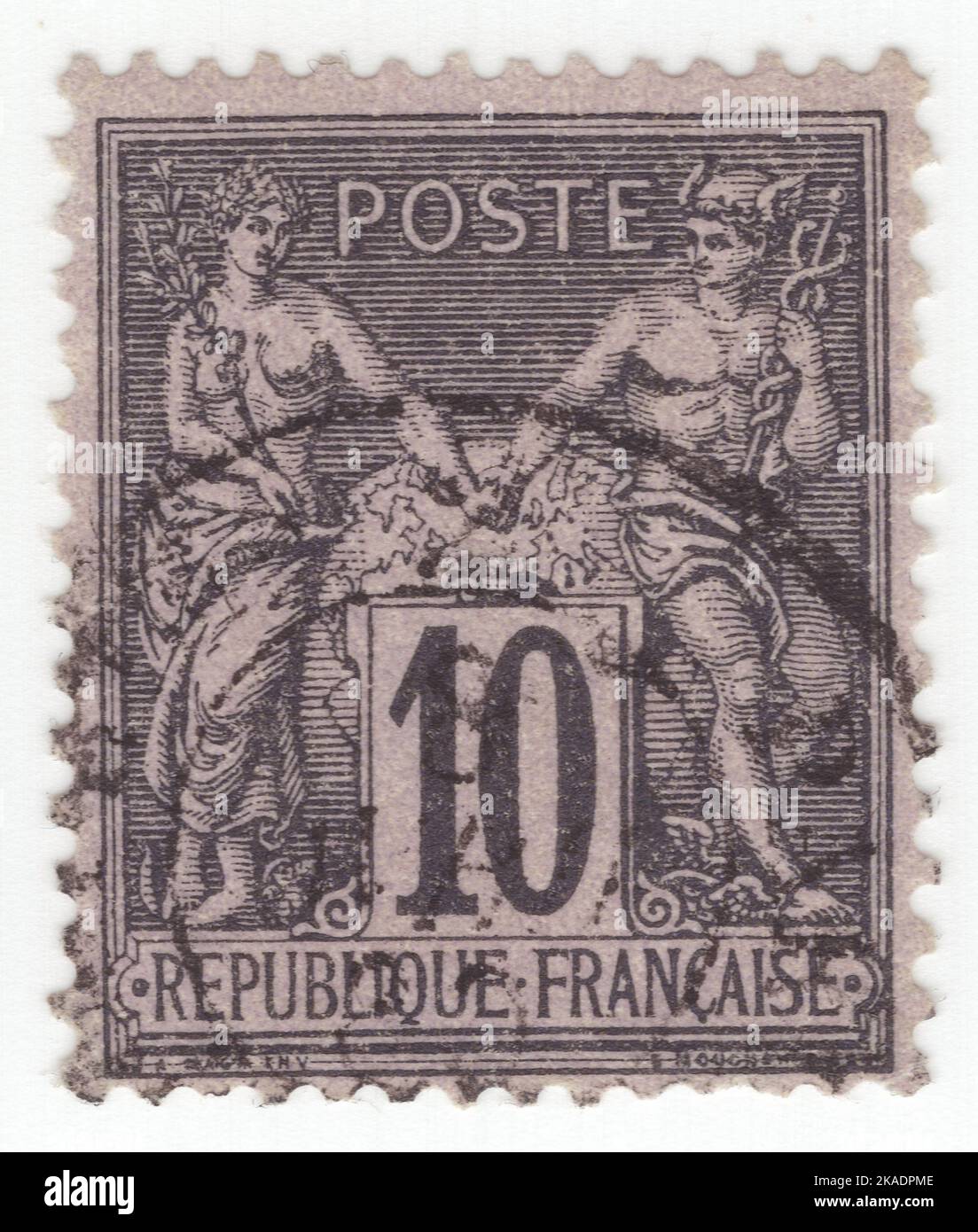 FRANCE 1877 An 10 centimes black on lavender postage stamp depicting
