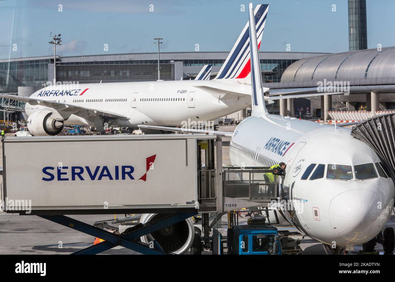 ROISSY CHARLES DE GAULLE AIRPORT AIR FRANCE PLANES Stock Photo