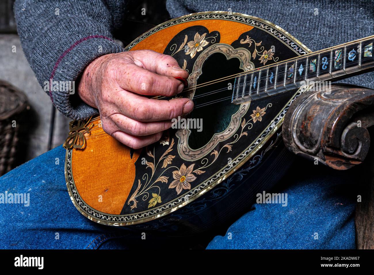 Alec Finn, traditional Irish musician playing the bouzouki Stock Photo
