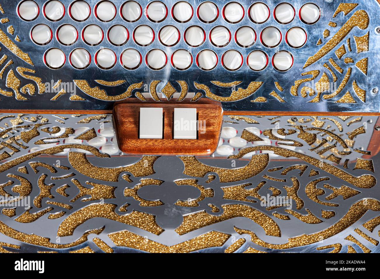 Irish 3 row button accordion with filigree metal work Stock Photo Alamy