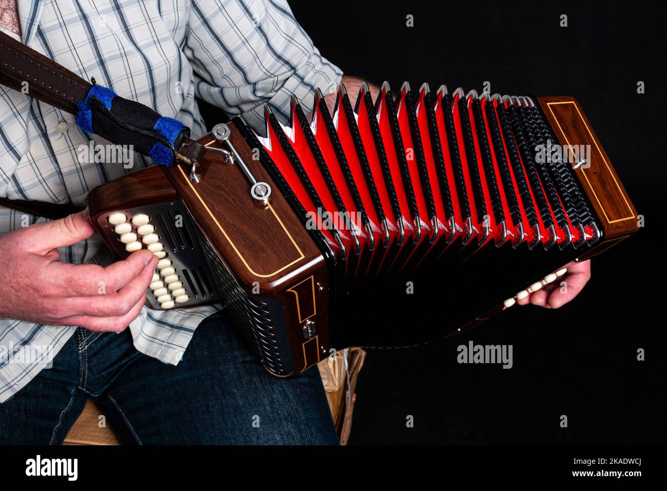 2 row Irish button accordion being played Stock Photo Alamy