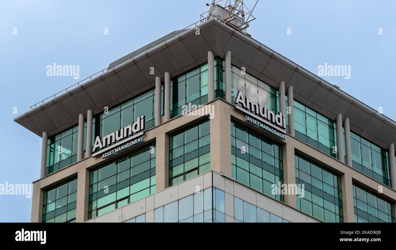 Exterior view of the headquarters building of the Amundi group, a French asset management company, Paris, France Stock Photo