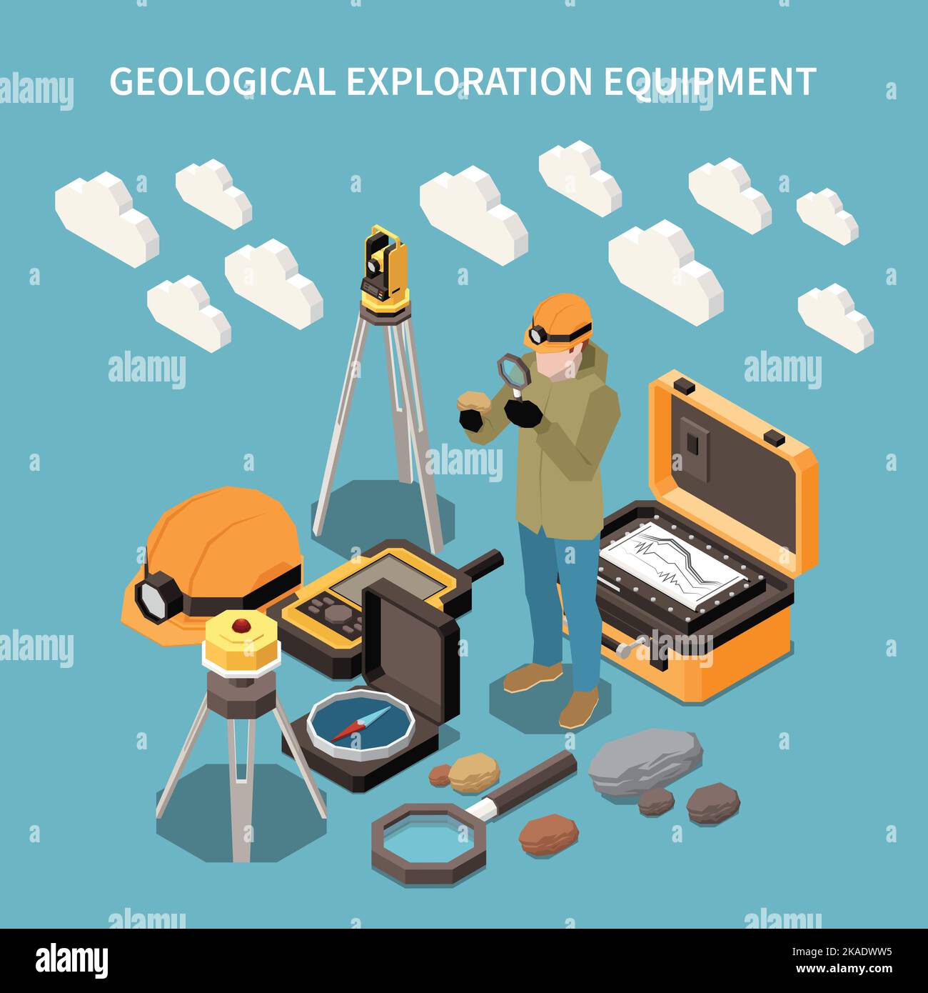 Geology earth exploration isometric concept with geological exploration