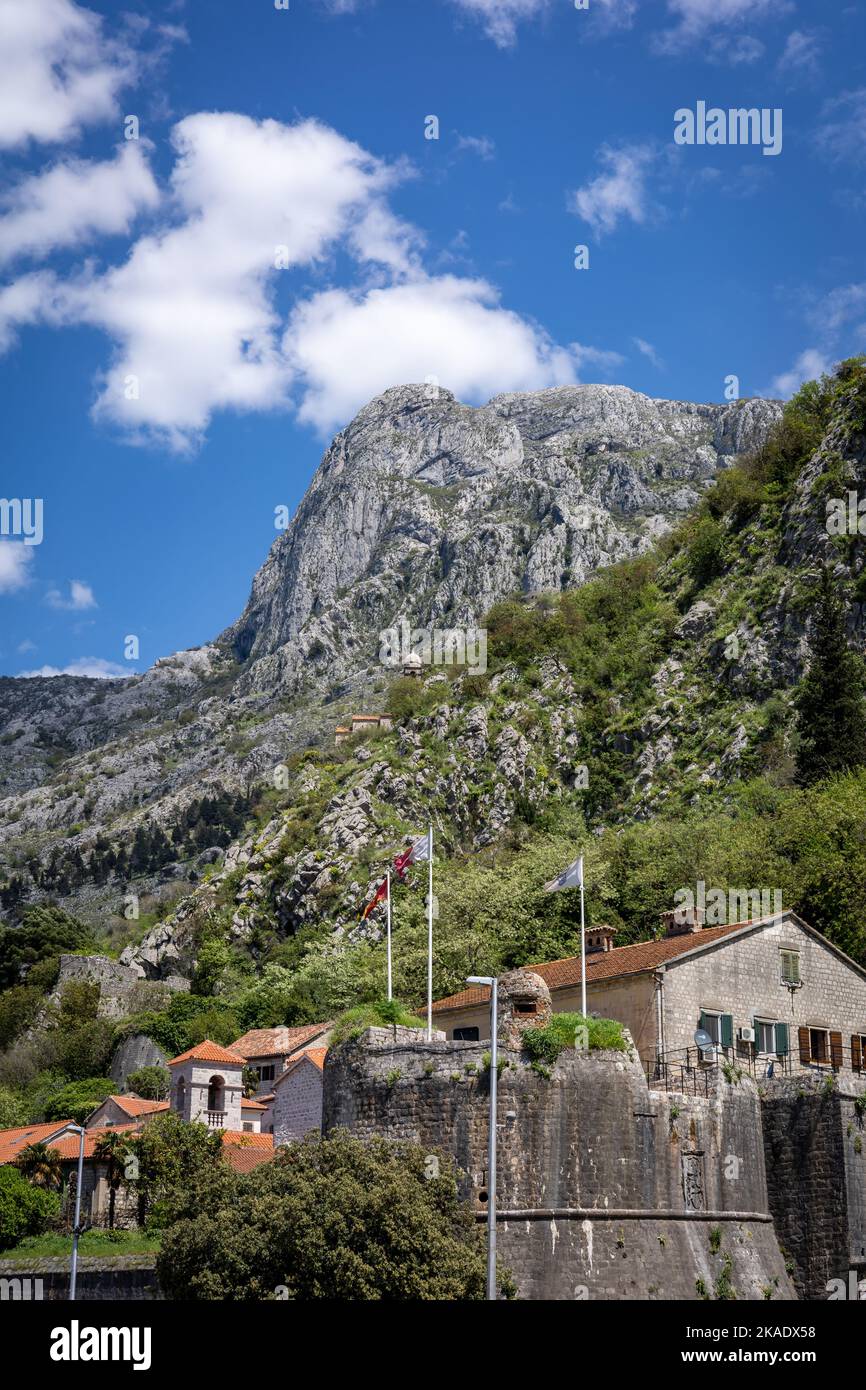 Kotor Montenegro - April 29, 2022: Medieval ruins of Gurdic Bastion in