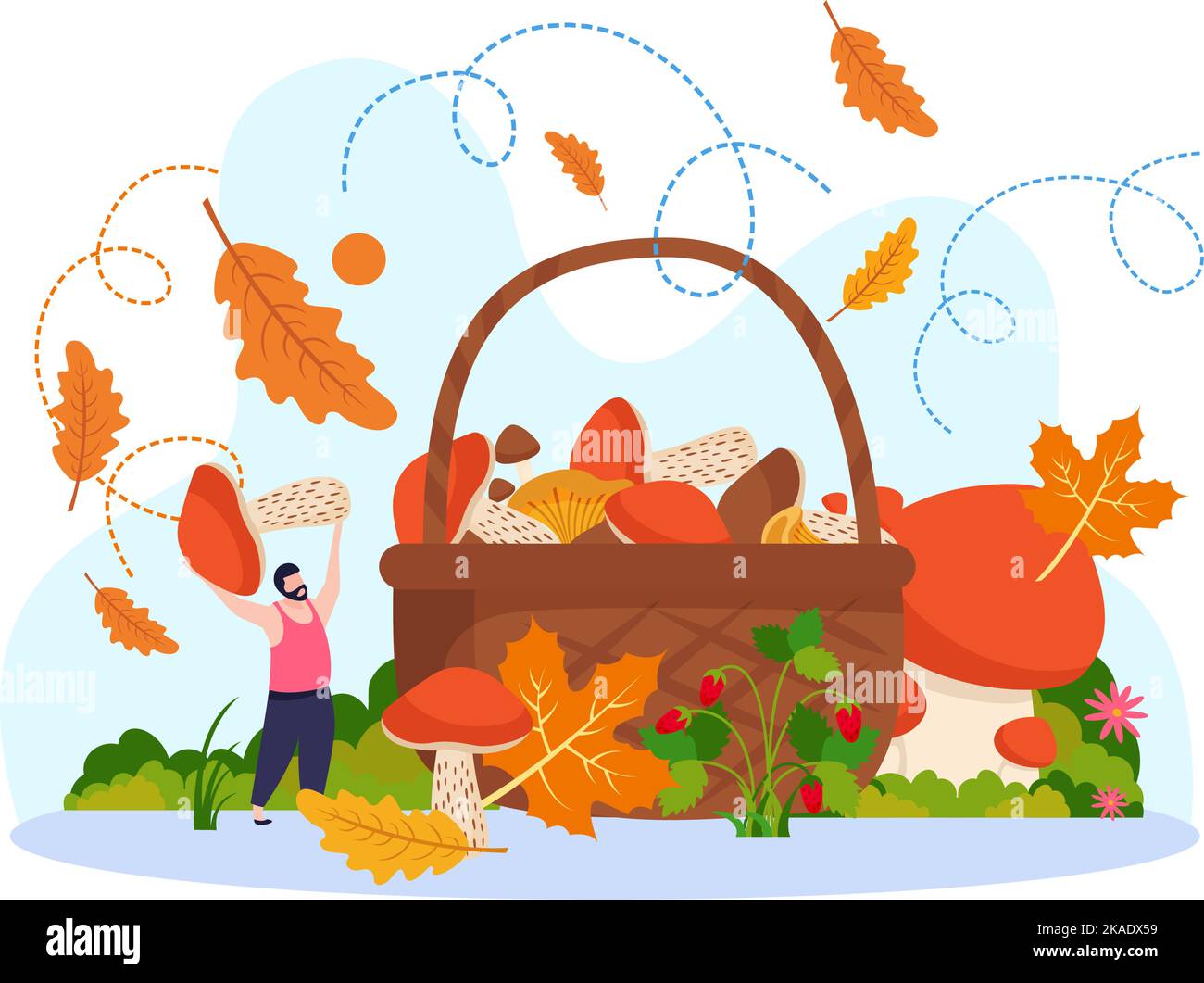 Autumn mushrooms concept with season food symbols flat vector ...