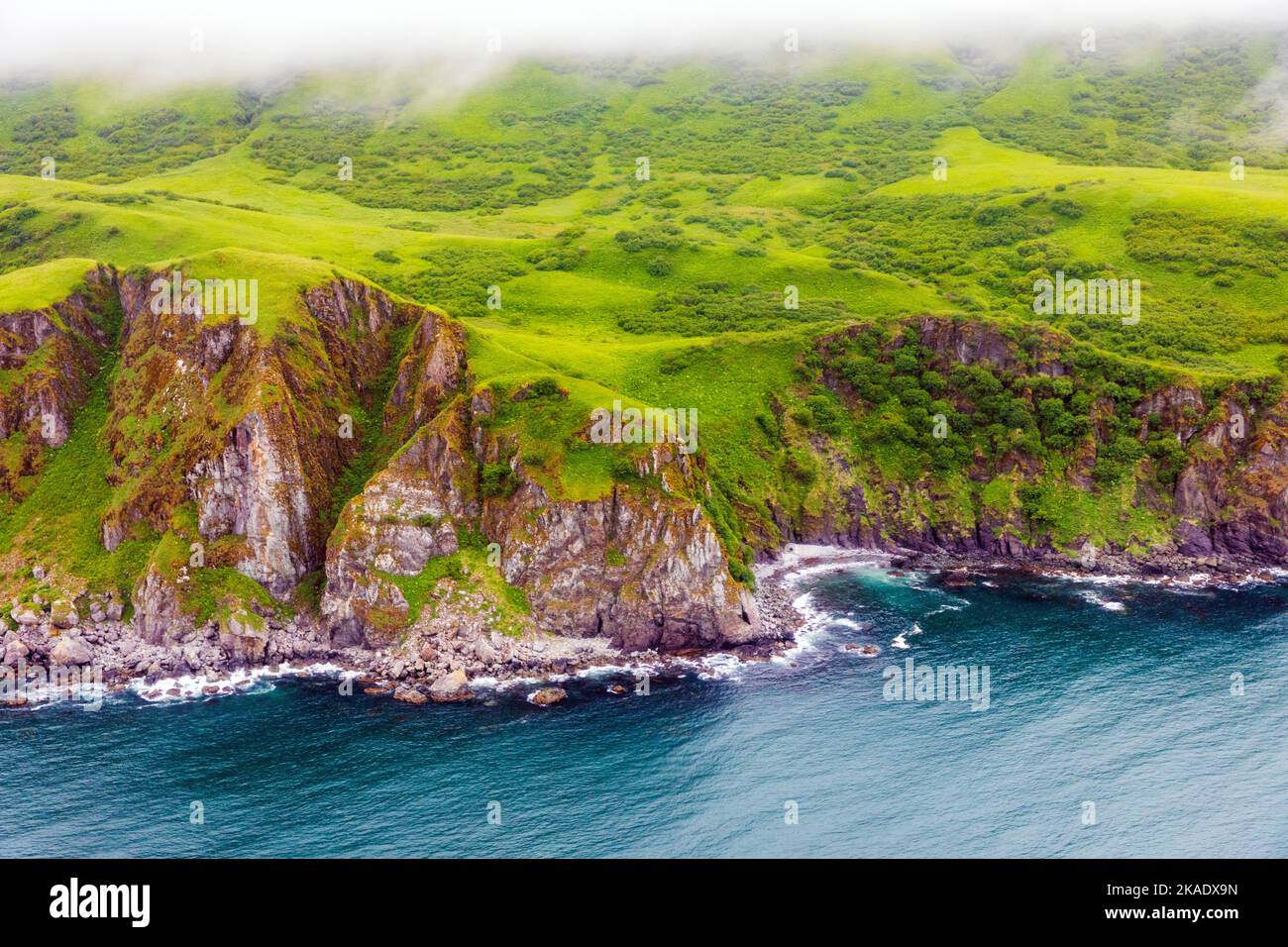 Aerial view of remote Kodiak Island; de Havilland; Beaver; float plane