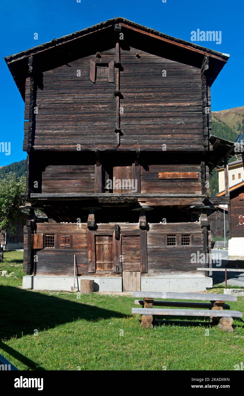 Typical Valais barn from 1617, Reckingen, Goms, Valais, Switzerland Stock Photo