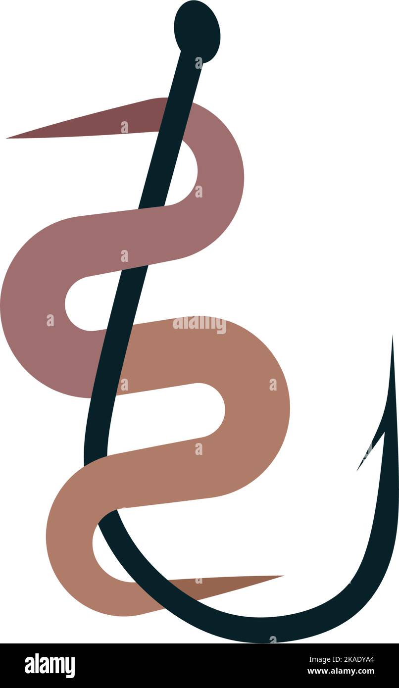 worm on hook icon fishing logo vector symbol Stock Vector