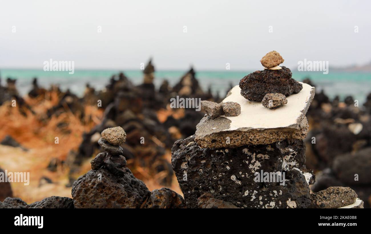 Korean Beach Rocks Stacked balanced rocks at a beach on an island off South Korea Stock ...