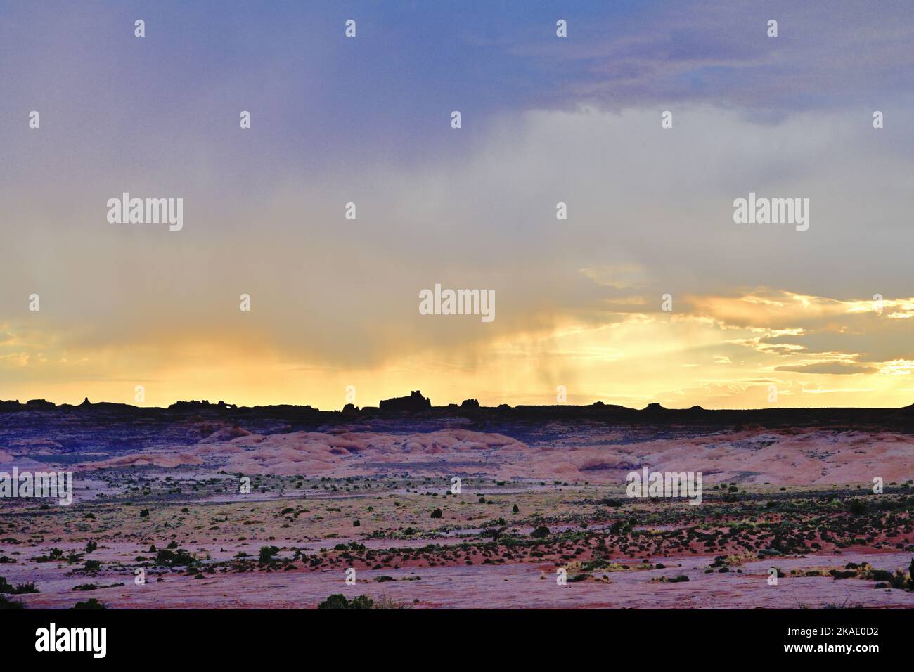 Rain in the Arches National Park in the morning with arches Stock Photo