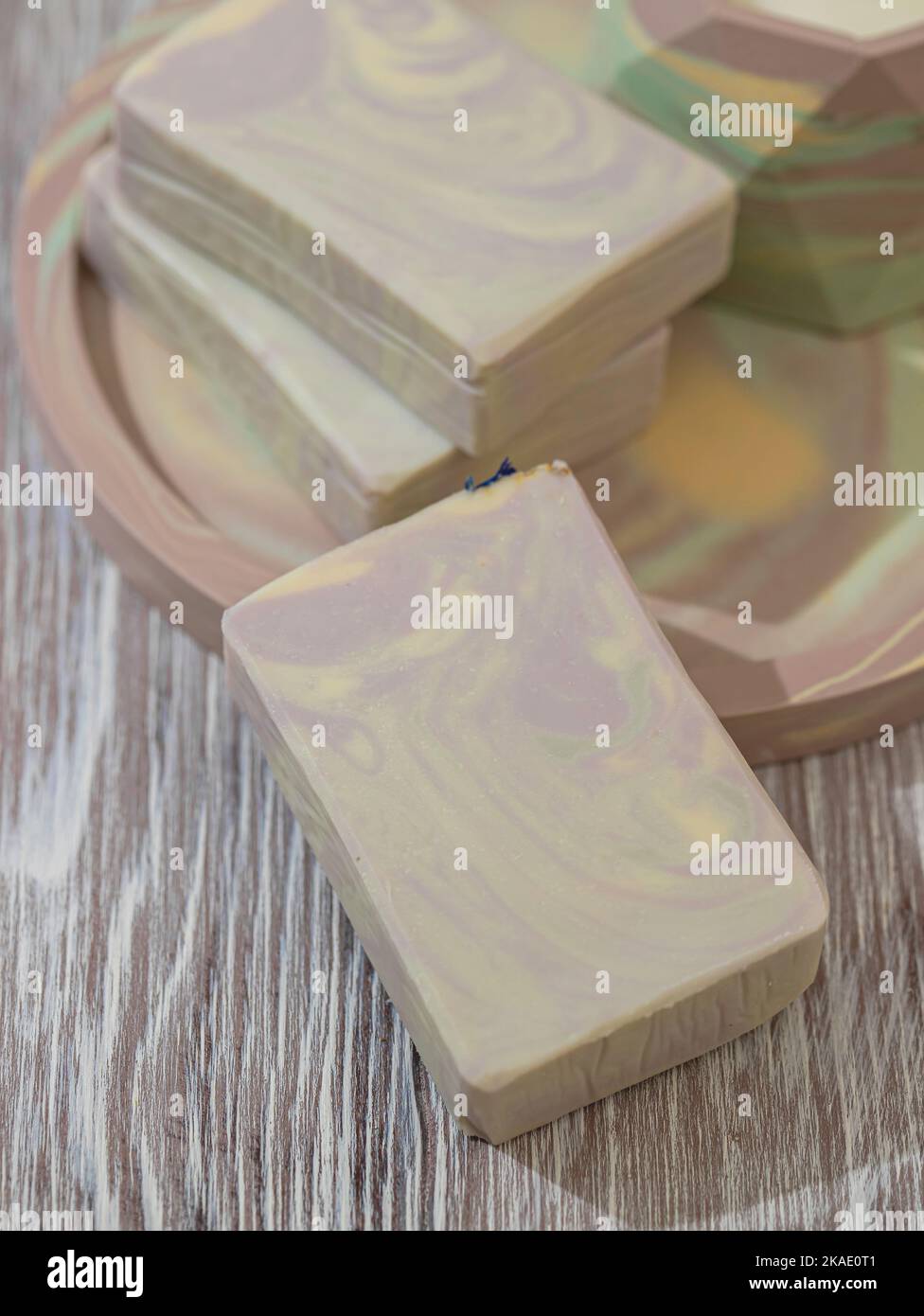 Organic homemade herbal natural soap. Concept of home natural organic skin care. Spa treatments. Selective focus Stock Photo