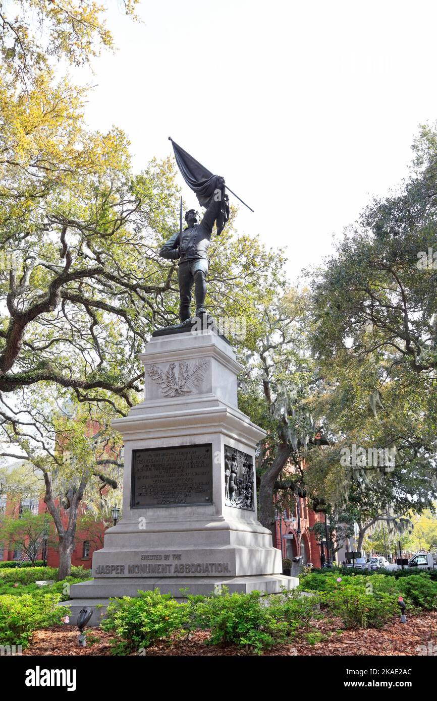 Monument to honor the Irish American soldier William Jasper ay Madison Square, Savannah, Georgia, GA Stock Photo