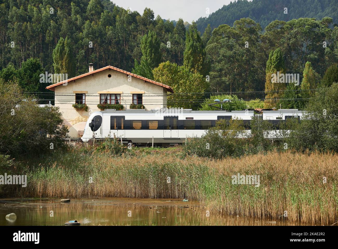 Train Station of Axpe-Busturia, Biscay, Basque Country, Euskadi, Euskal Herria, Spain, Europe. Stock Photo