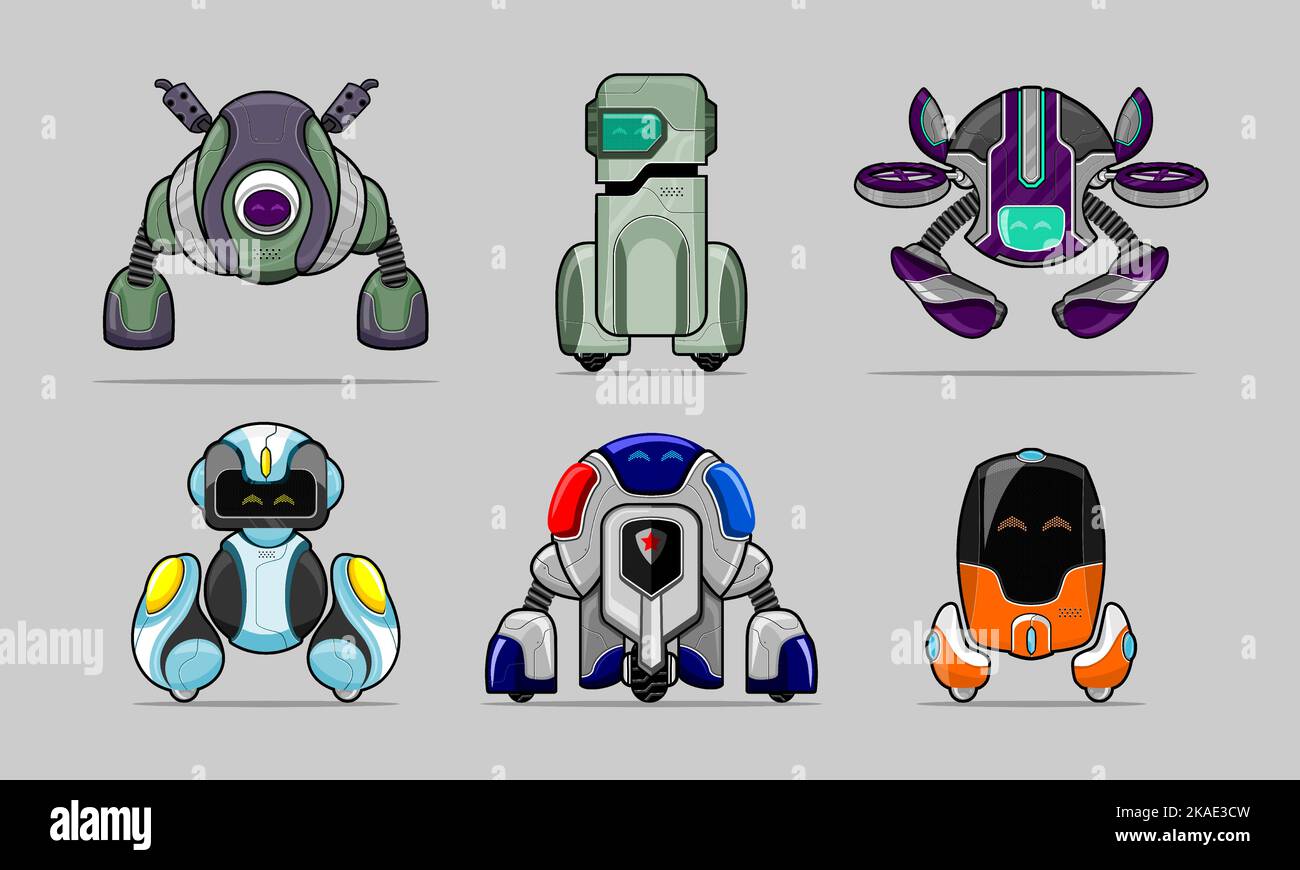 6 vector robots with various models and colors. looks cute but ...