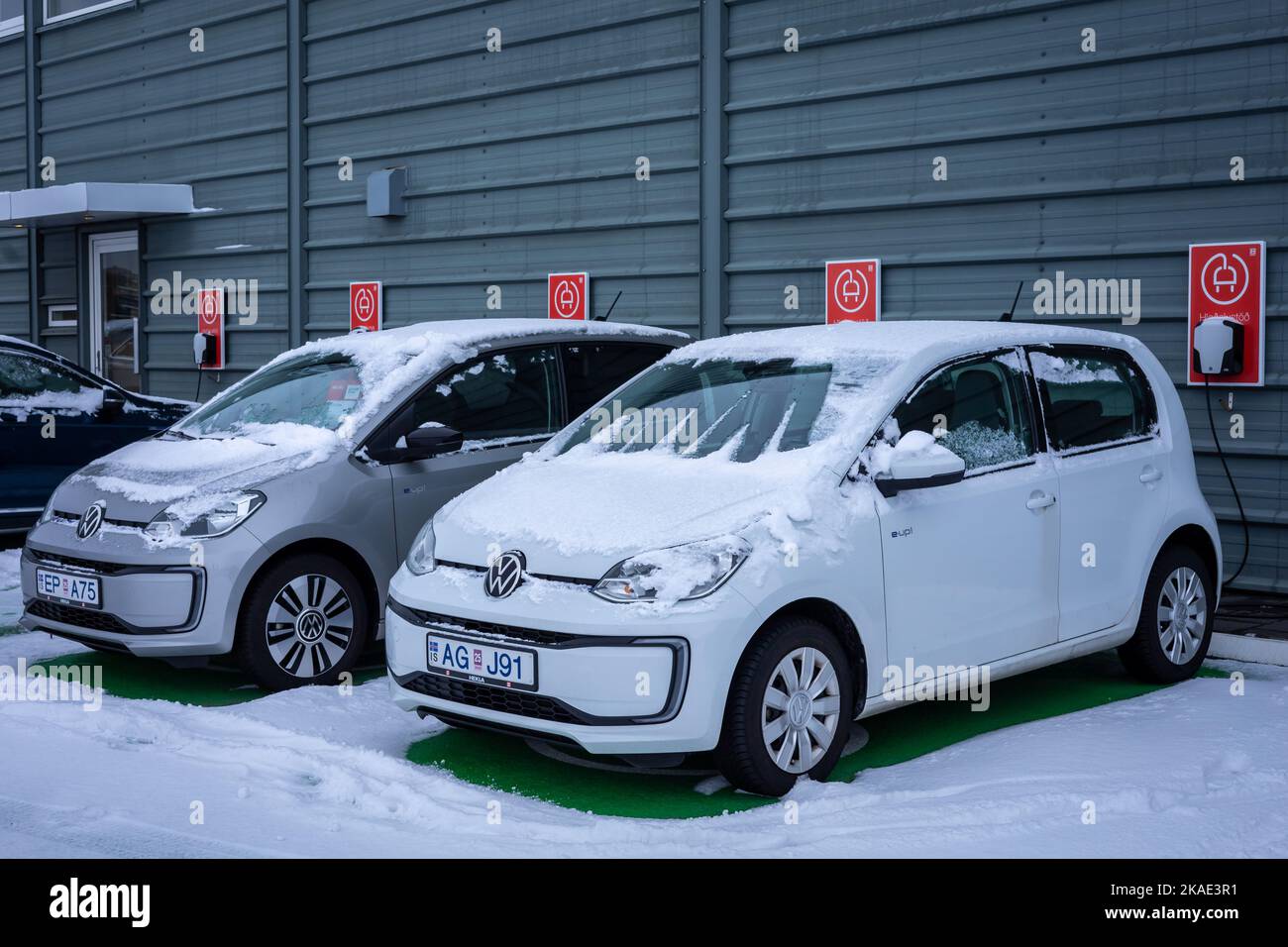 Reykjavik, Iceland January 25, 2022 Two new electric Volkswagen eUp