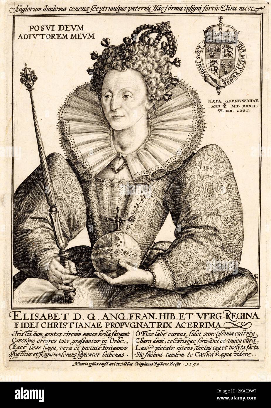 Queen Elizabeth I 1592 by Crispijn de Passe the Elder Stock Photo