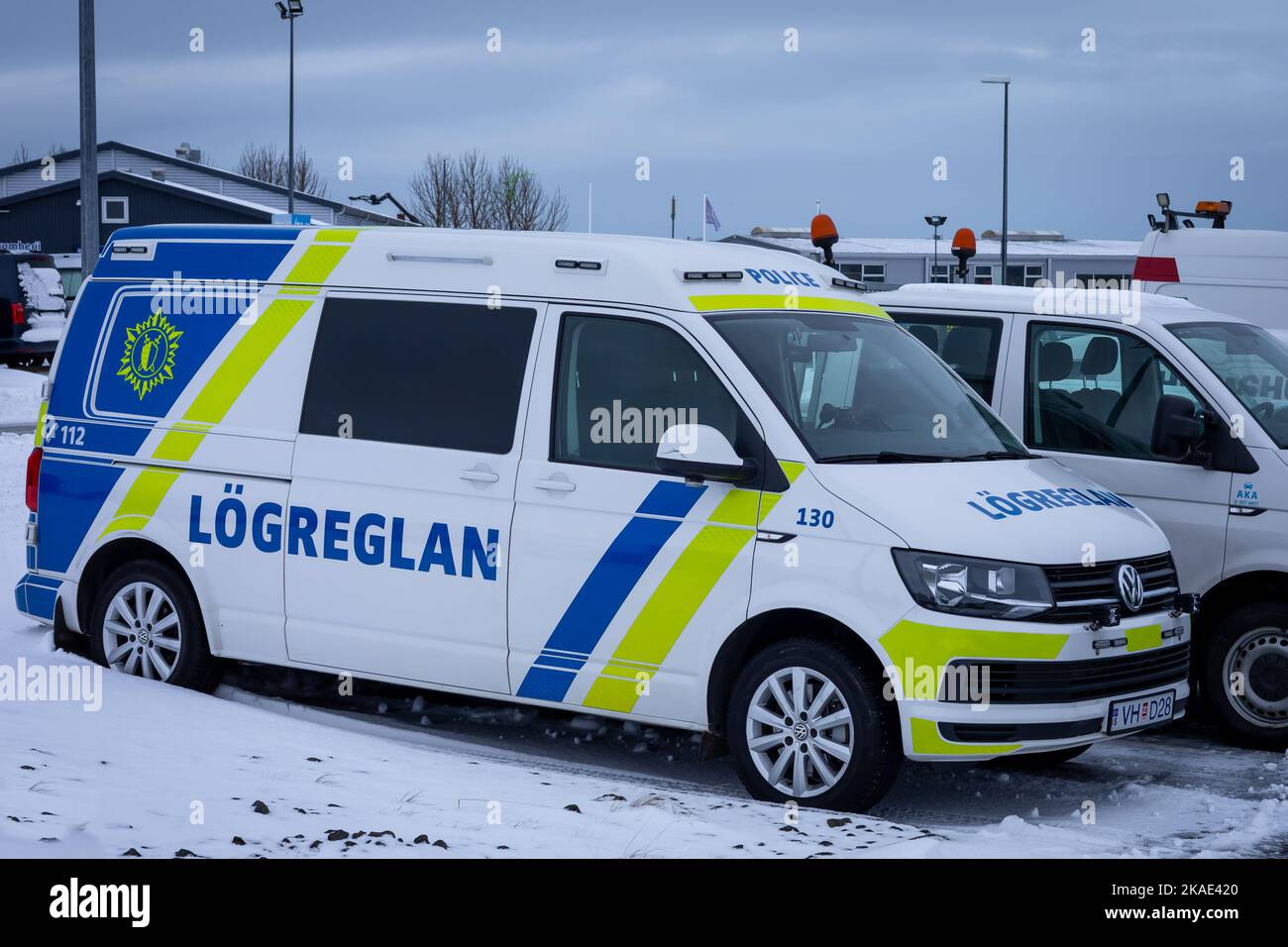 Reykjavik, Iceland - January 25, 2022: An icelandic Volkswagen Transporter police car at the outdoor parking in winter. Stock Photo