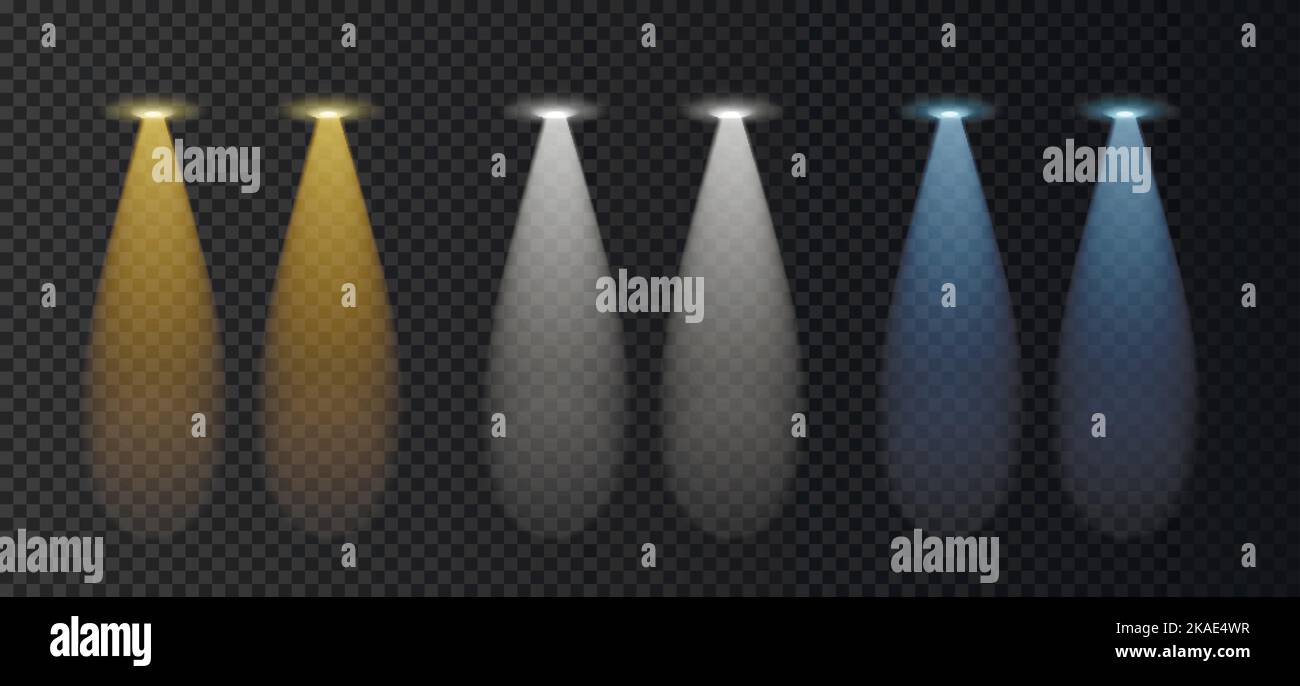 Colourful car lights with reflection on road realistic set top view ...