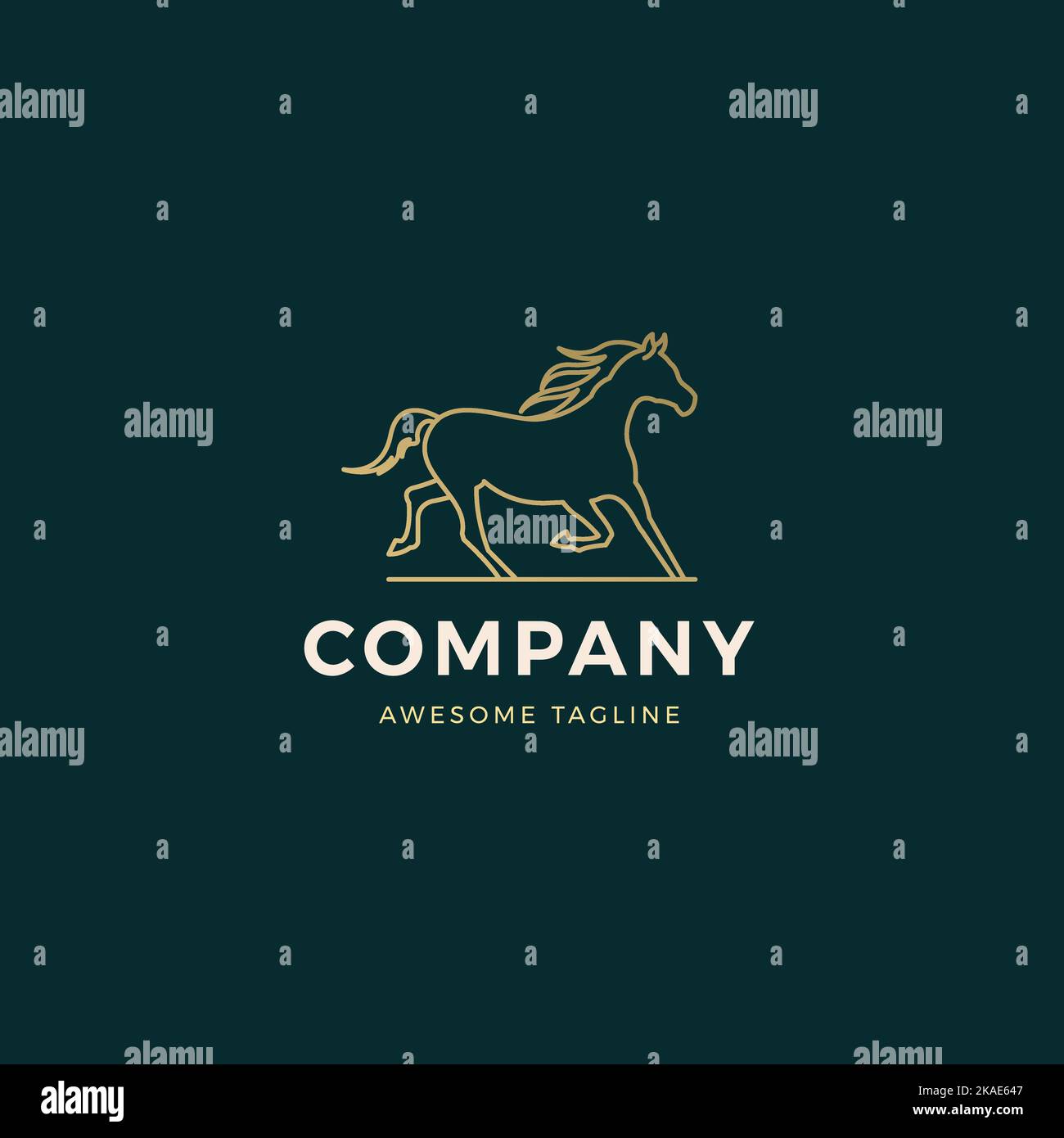 A vector of a monoline style logo template with a horse icon on a dark ...