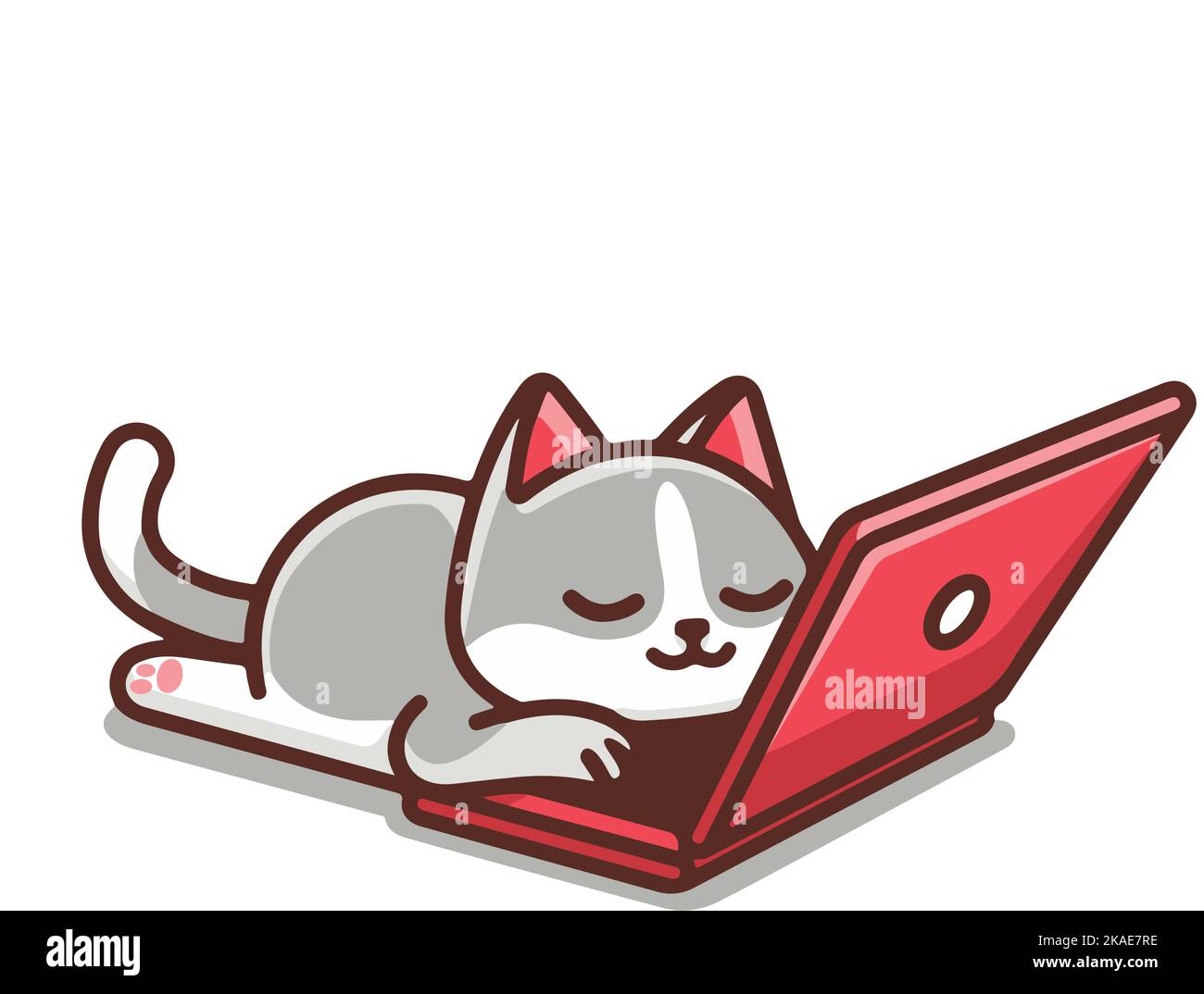Cute British cat sleeping on laptop. Computer cats T shirt design