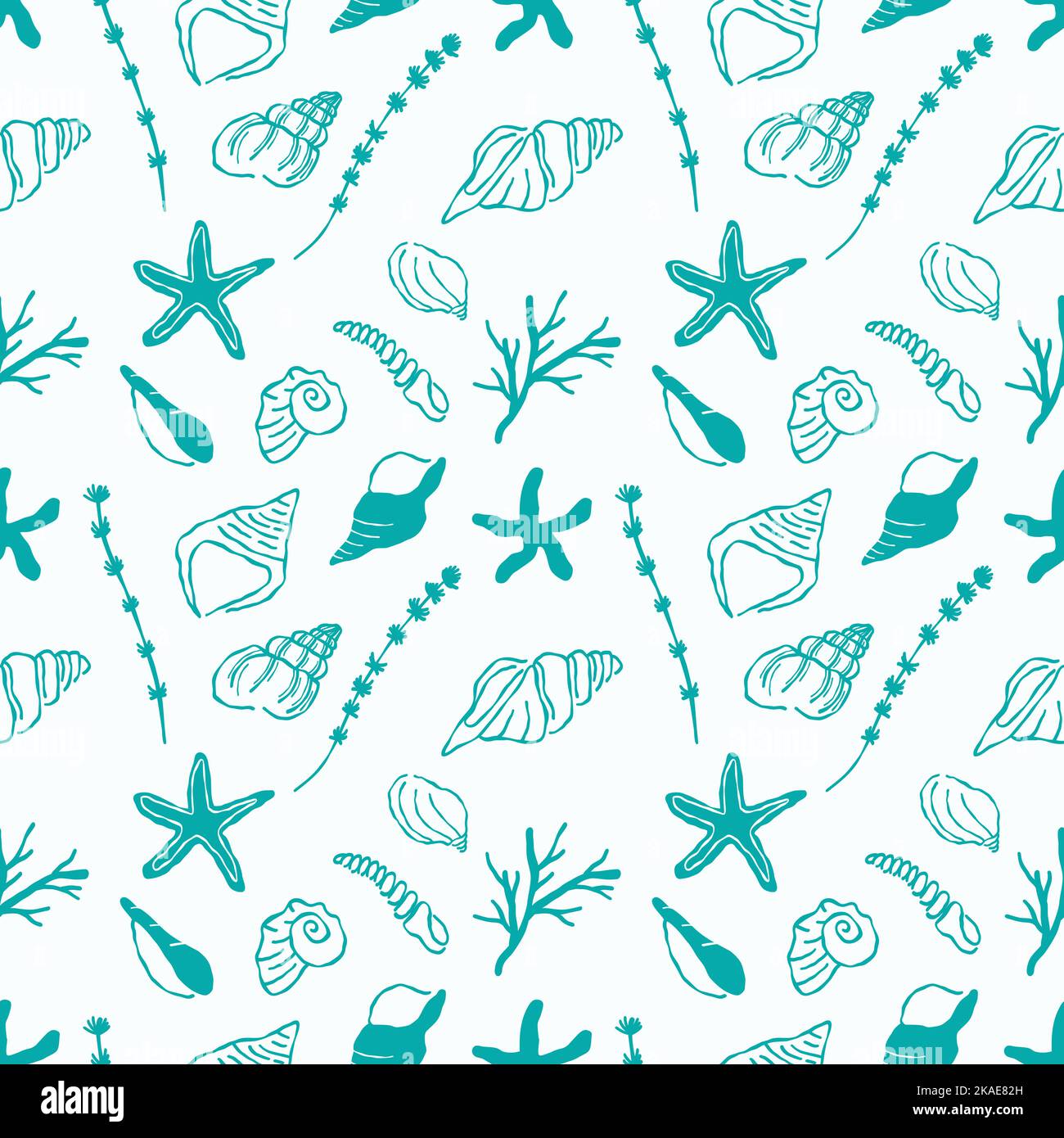 Seamless patterns of underwater collection hand drawn illustration ...