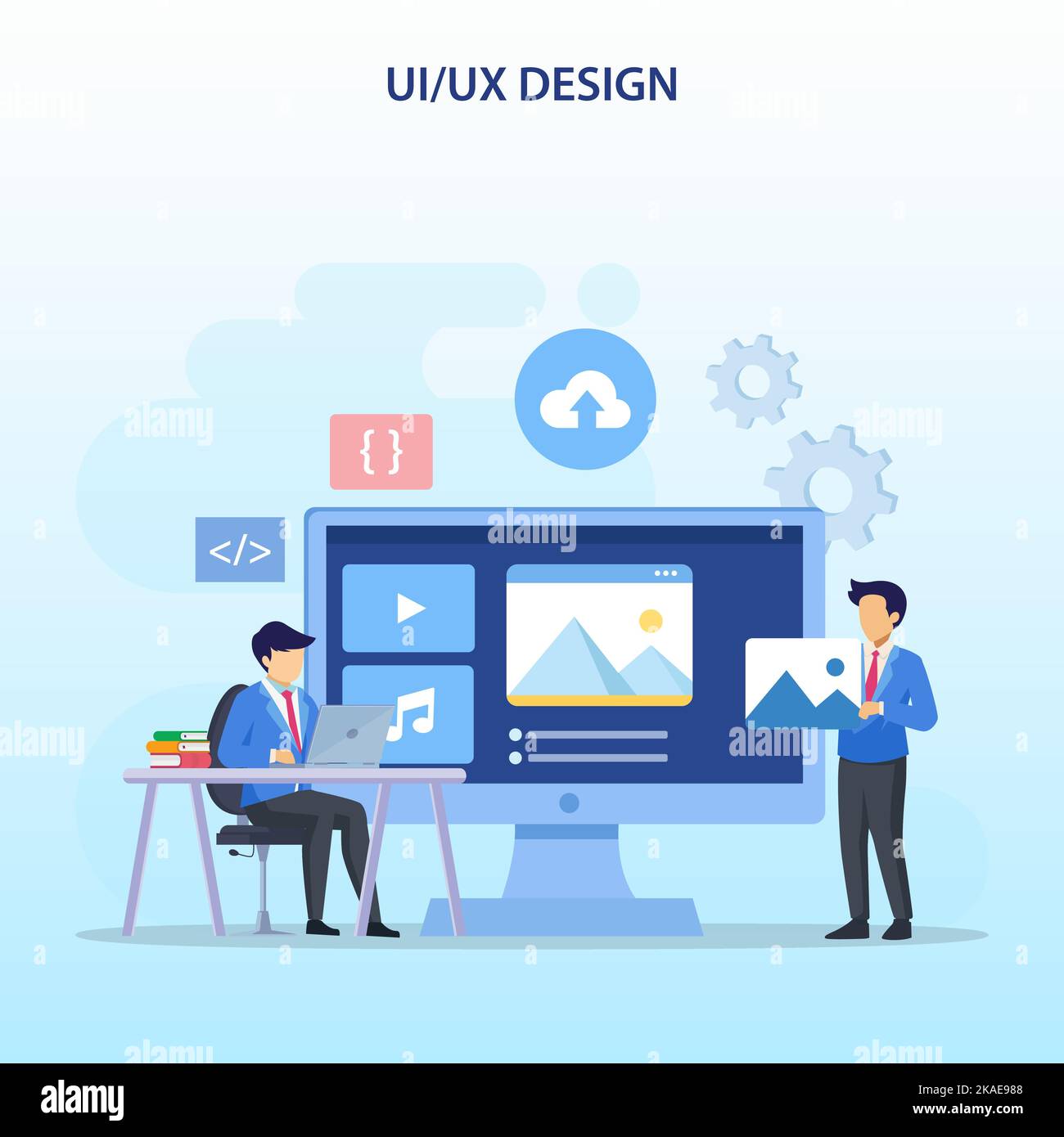 A vector design of cartoon characters collectively working on UI UX ...