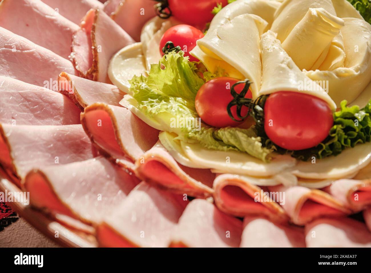 Slices of ham and cheese Stock Photo Alamy