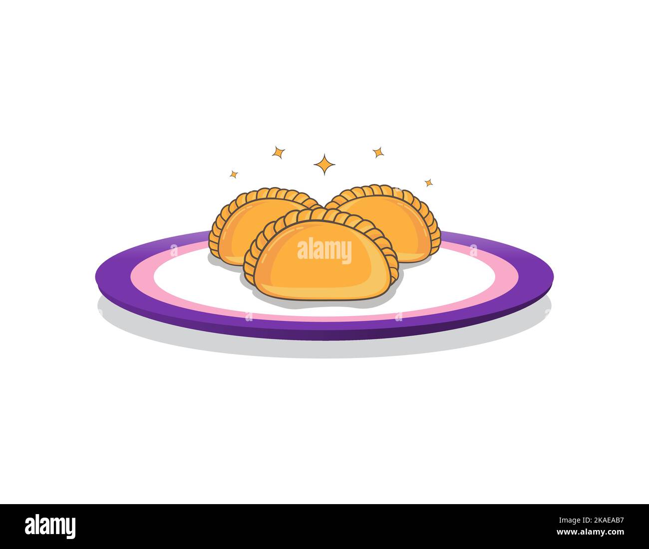 A vector illustration of a curry puff on a plate icon on a white