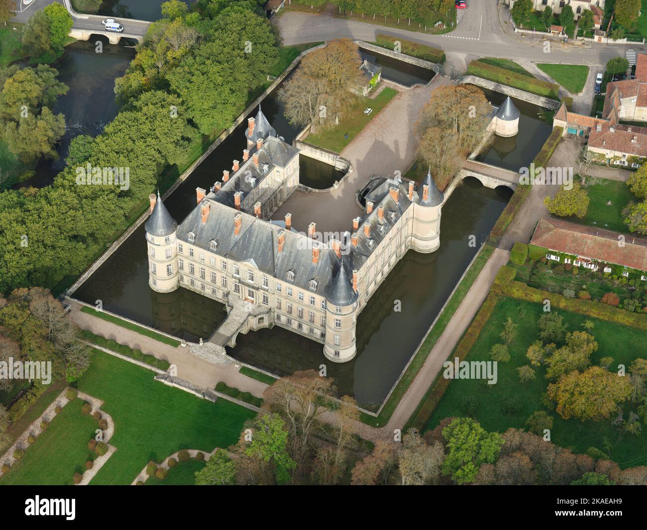 AERIAL VIEW. Haroué Castle, Meurthe-et-Moselle, Grand Est, France. Stock Photo