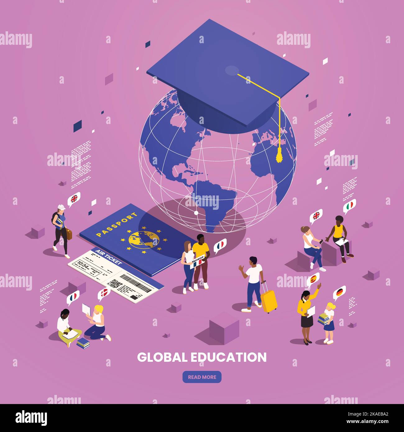 Global education student exchange isometric composition with earth ...