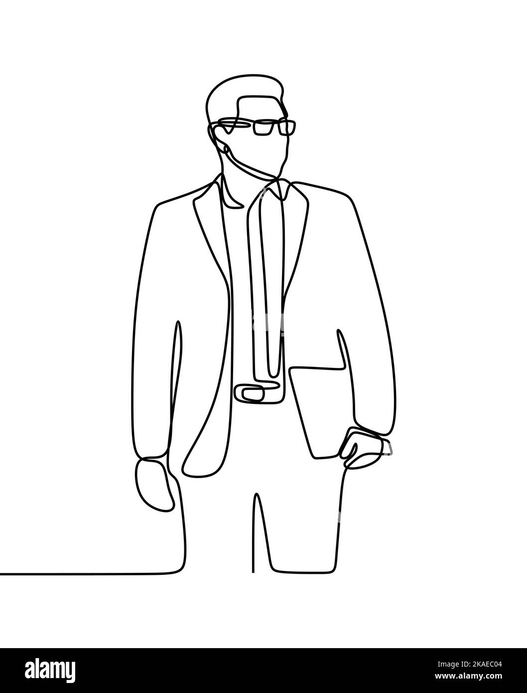 A continuous single line vector illustration of male with glasses holding a laptop Stock Vector