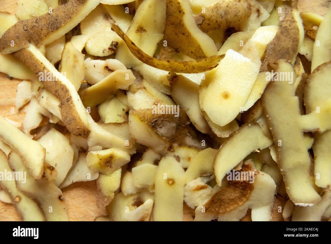 Fresh potato peelings, top view Stock Photo